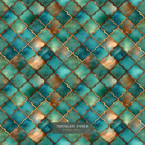 Endless Paper, Painting Geometric, Metallic Pattern, Unique Tile, Copper Patina, Paper Fabric, Digital Scrapbook Paper, Digital Print Fabric, Paper Pattern