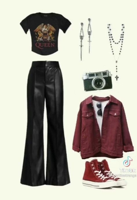 Old Rock Aesthetic Outfits, Rockstar Girlfriend Style Aesthetic, Classic Rock Outfits Women, 70s Band Outfits, 70s Metal Fashion, Dark Vintage Aesthetic Outfits, Band Inspired Outfits, Glam Rock Style Women, Ricky Montgomery Concert Outfit