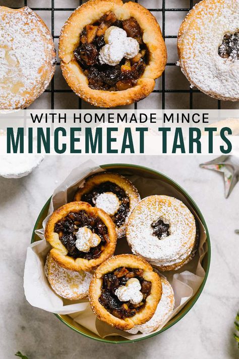 Mincemeat Tarts A Christmas classic, mincemeat tarts feature lovely warm flavours from citrus, brown sugar, and brandy, all wrapped up in a buttery pastry crust. Mincemeat Tarts, Mincemeat Pie, Vegan Pie Crust, Minced Meat Recipe, Sweet Pastry, Bakewell Tart, Vegan Pie, Pastry Shells, Pastry Crust