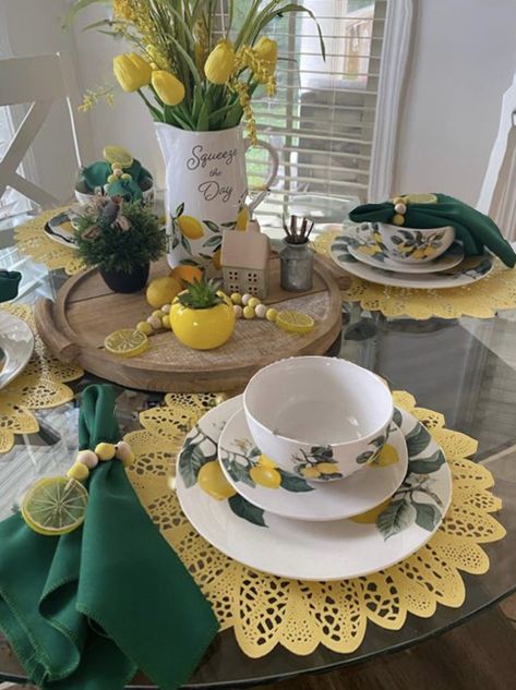 Lemon Decor Table Setting, Lemon Plates Table Decor, Lemon Dining Room Table Decor, Lemon Tablescape, Lemon Table Decor, Lemon Centerpieces, Sunflower Kitchen Decor, Lemon Kitchen Decor, Lemon Kitchen