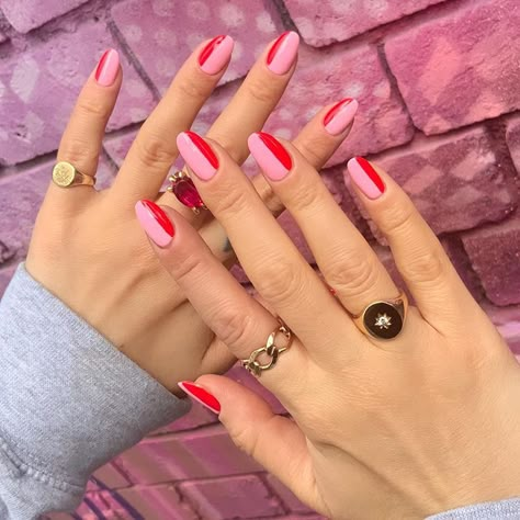 Red And Pink Nails, Color Block Nails, Nail Design Glitter, Thanksgiving Nails, Minimalist Nails, Dream Nails, Fire Nails, Pink Colour, Funky Nails