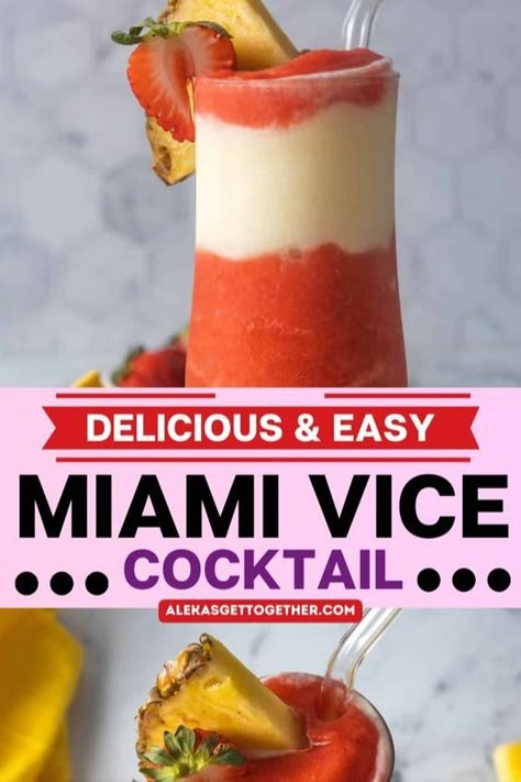 Frozen Alcoholic Drinks Recipes, Margarita Machine Recipes, Miami Vice Drink, Fruity Mixed Drinks, Frozen Drinks Alcohol, Slushy Drinks, Fruity Alcohol Drinks, Best Mixed Drinks, Frozen Drink Recipes