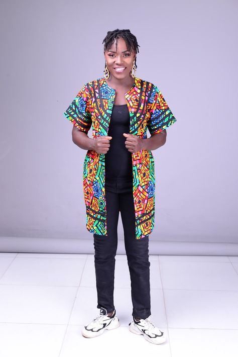 Simple ankara kimono jacket Ankara Kimono Jacket, Ankara Kimono, Ankara Outfits, Ankara Jackets, Kimono Style Jacket, Ankara Designs, Latest Ankara, Church Fashion, African Inspired Fashion