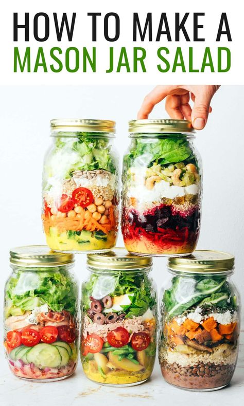 Canning Jar Salads, Thai Salad In A Jar, Mason Jar Salads Low Carb, Diy Salad Kits, Premade Salads For The Week, Mason Jar Salads For A Week Meal Prep, Mason Jar Salads For A Week, Salads In A Jar, Mediterranean Salads