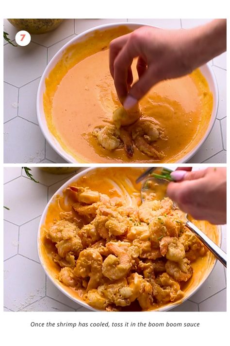 Get ready to indulge in the mouthwatering flavors of this Boom Boom Shrimp recipe! Crispy fried shrimp is coated in a creamy, tangy, sweet and spicy boom boom sauce making for an irresistible dish that will leave you craving more. It's also super easy and quick to make - perfect for a quick lunch or a weeknight dinner, or even as a party appetizer to entertain your guests. Serve it alongside rice, salad or vegetable stir fry for a complete meal. Full recipe + video tutorial on my blog. Boom Boom Shrimp, Boom Sauce, Boom Boom Sauce, Crispy Fried Shrimp, Homemade Sauce Recipes, Crispy Shrimp, Party Dishes, Rice Salad, Quick Lunch