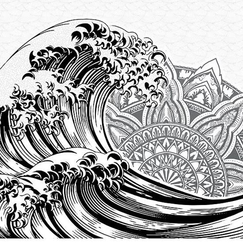 Wave Mandala Mandala Waves Tattoo, Sea Mandala Tattoo, Mandala Sea Tattoo, Wave Mandala Tattoo, Water Mandala Tattoo, Ocean Mandala Tattoo, Wave Mandala, Sea Mandala, Ocean Mandala