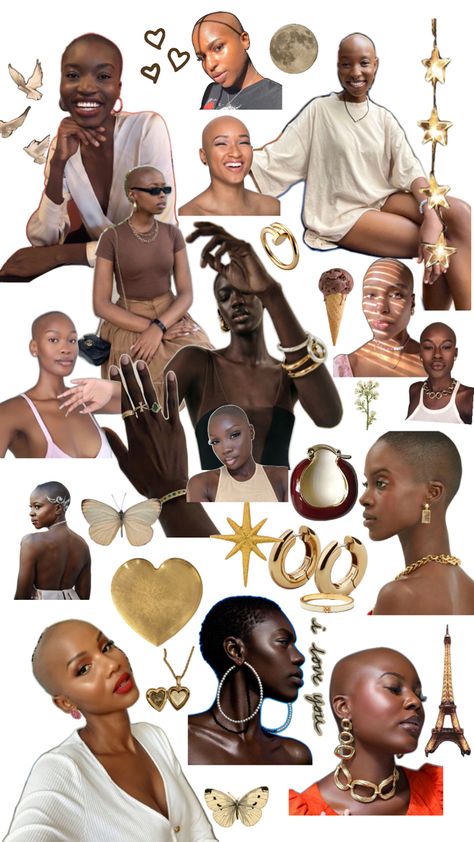 Golden women Bald Women Fashion, College Pics, Hair Muse, Bald Head Women, Bald Look, Shaved Hair Cuts, Black Hair Aesthetic, Short Shaved Hairstyles, Natural Hair Short Cuts