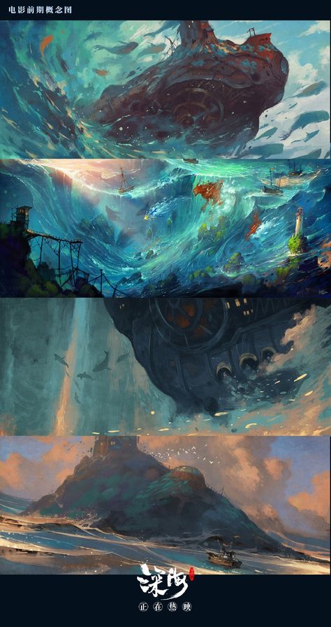 Water Environment Concept Art, Ocean Concept Art, Underwater Concept Art, Stylized Water, Concept Artist Portfolio, Environment Painting, Underwater Scene, Underwater Art, Landscape Concept