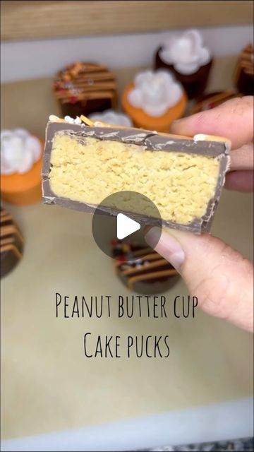 Puck Cake Recipes, Cake Puck Recipes, Puck Cakes, Reces Peanut Butter Cups, Recess Peanut Butter Cups, Homemade Recess Peanut Butter Cups, Cake Pucks, Reese’s Peanut Butter Cup Poke Cake, Reese’s Peanut Butter Cookie Cups