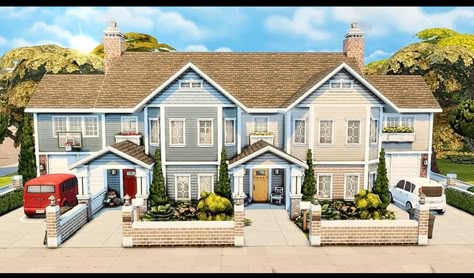 Sims 4 Multi Family House, Duplex Sims 4, Sims 4 Base Game Townhouse, Sims 4 Duplex House, Home The Sims 4, Town House Plans, Sims Floor Plans, Sims4 House, Double House