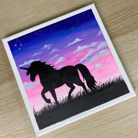 Unicorn Painting Canvas Easy, Fantasy Painting Easy, Easy Unicorn Painting, Unicorn Painting Canvas, Unicorn Acrylic Painting, Unicorn Paintings, Satin Wallpaper, It Painting, Unicorn Paint