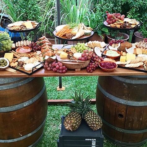 Grazing tables are such a fabulous idea, whether you are planning an intimate… Food Table Decorations, Wedding Food Table, Outdoor Buffet, Wedding Buffet Food, Cheese Table, Wedding Appetizers, Grazing Table, Table Food, Hens Party