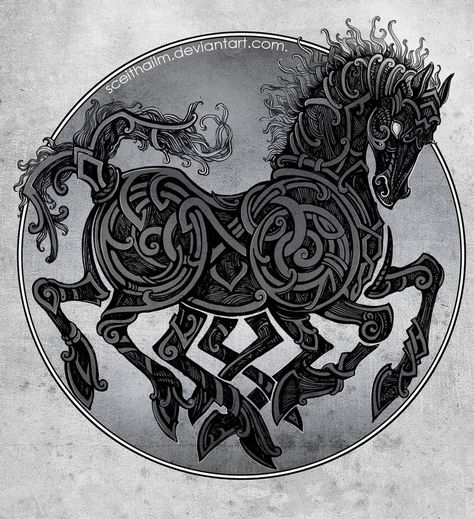 Sleipnir by Sceith-A Arte Viking, Symbole Viking, Norse Myth, Norse Symbols, Theme Tattoo, Norse Tattoo, Nordic Tattoo, Norse Pagan, Mythology Tattoos