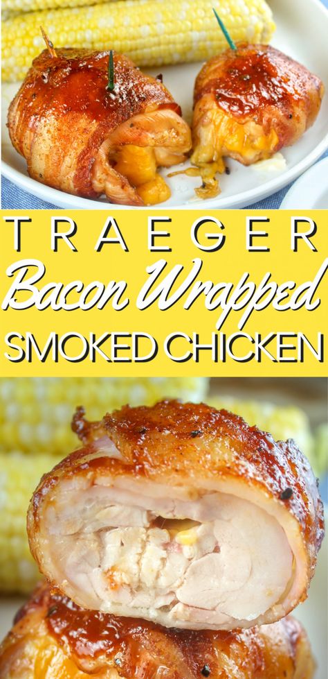 My Traeger Smoker has been working overtime this summer. These Smoked Bacon Wrapped Cheese Stuffed Chicken Thighs are going to be on your grill the rest of the year!!!! Boneless chicken thighs are so juicy and tender - then add a little smokiness and you're golden! Smoked Stuffed Chicken Breast, Smoked Bacon Wrapped Chicken, Traeger Bacon, Traeger Smoked Chicken, Smoker Meals, Bacon Wrapped Chicken Thighs, Traeger Smoker Recipes, Smoked Appetizers, Stuffed Chicken Thighs