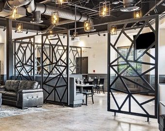 Industrial Lobby Design, Modern Industrial Office Design, Industrial Restaurant Design, Steel Room Divider, Warehouse Office Design, Modern Industrial Office, Industrial Office Space, Event Space Design, Open Concept Office