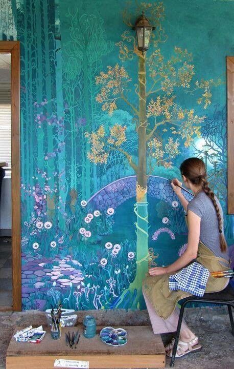 Life In Russia, Mural Art, Diy Bathroom, Bay Window, Wall Paint, Fantasy Landscape, Chinoiserie, Pottery Barn, Nook