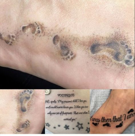 Footprints Poem Tattoo, Footsteps Tattoo, Footprints In The Sand Tattoo, Footprints Tattoo, Side Body Tattoos, Footprints Poem, Poem Tattoo, Sand Footprint, Sand Pictures