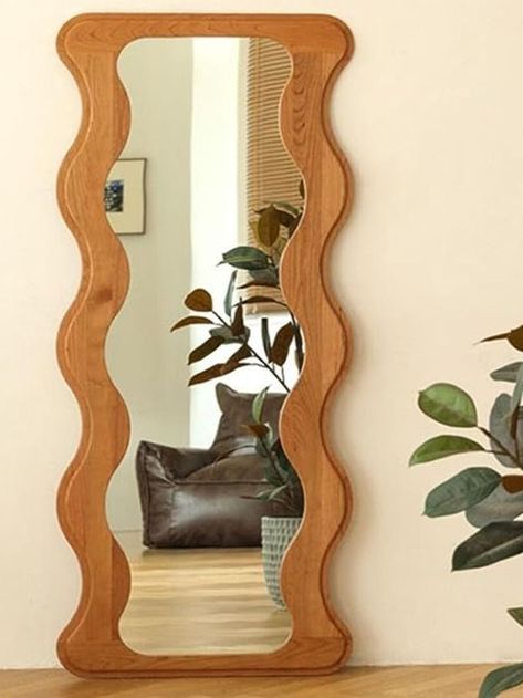 osemy 65" x 24" Full Length Mirror Wooden Framed Wavy Full Body Mirror Shatter-Proof Mirror Hanging/Leaning Wall Mirror for Dressing Bedroom Living Room Comfortable Bedroom Decor, Boho Mirror, Wavy Mirror, Wooden Mirror Frame, Full Body Mirror, Mirror Hanging, Body Mirror, Cool Mirrors, Shattered Glass