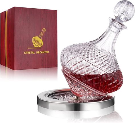 Spinning wine decanter with stopper, 50 oz red wine decanter crystal and gift box, for wedding gift, birthday, helovers'day, christmas day. Gift Box For Wedding, Red Wine Decanter, Wine Decanter Set, Wine Carafe, Crystal Decanter, Decanter Set, Wine Box, Wine Stoppers, Glass Decanter