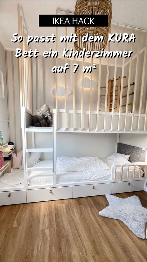 Sandra | DIY & unser Zuhause | KLEINER RAUM - GROSSE VERWANDLUNG ✨IKEA HACK✨ Wie wird das IKEA KURA Bett zum echten Raumwunder auf nur 7 m²? 🛏️✨ In diesem Reel zeige... | Instagram Ikea Kura Hack, Kura Hack, Ikea Kids Room, Ikea Kura, Ikea Kids, Kids Room Inspiration, August 8, Kids Bedroom Decor, Ikea Hack