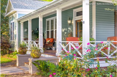 Currently crushing on this color for the house "Fjord 2250" by Sherwin-Williams is discontinued but it can be custom mixed. Traditional Porch, Building A Porch, Cottage Exterior, Porch Railing, Front Steps, Exterior Makeover, House With Porch, Wrap Around Porch, Porch Design