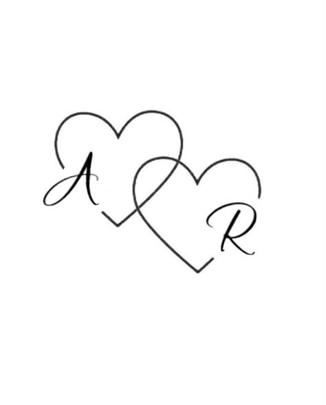 Two Hearts With Initials Tattoo, R And A Tattoo Letter, Heart With Two Initials Tattoo, A Tattoo Letter Initial With Heart, Tattoo Heart Initials, Heart Tattoo With Initials Inside, Tattoo For Stepchildren, Piece Of My Heart Tattoo, Heart With Letter Tattoo