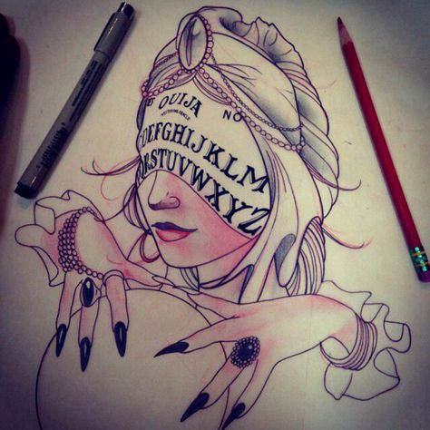 Ouija board/fortune teller tattoo idea Crystal Ball Tattoo, Legacy Tattoo, Tato 3d, Desenho Tattoo, Pablo Picasso, Dreamcatcher Tattoo, A Drawing, Tattoo Sketches, Future Tattoos