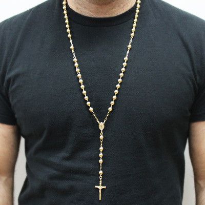 Gold Rosary With Beaded Chain, Gold Rosary Necklace For Men, Gold Spiritual Rosary With Adjustable Chain, Gold Beaded Chain Rosary, Gold Rosary Necklace, Rosary Beads Necklace, Mens Rosary, Gold Herringbone Chain, Gold Necklace For Men