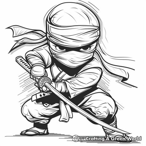 Ninja Coloring Pages - Free & Printable! Ninja Printables Free, Ninja Coloring Pages Free Printable, Ninja Sketch, Ninja Coloring Pages, Ninja Drawing, Sketches Ideas, Kindergarten Coloring Pages, Cartoon Coloring, Chibi Art