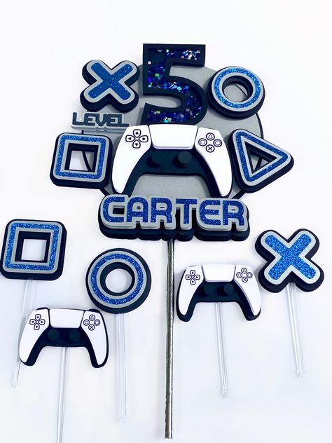 PlayStation Gamer Cake Topper, Gamer Birthday Party, Gaming Cake Topper Birthday, Gamer Controller, Gamer Birthday Decorations, Video Game Cake Topper, Boy Birthday Party, Boy Party Decor, Boy Birthday Ideas #gamerparty #videogamesparty #gamercaketopper #gaming #videogames #controller #boybirthdayparties #boybirthdayparty #boybirthdaycake #themeparties #videogamecake #caketopper #gamer #nintendoparty #partydecor #partythemes #partycake #playstation #playstationcontroller Ps5 Party Ideas, Ps5 Birthday Party Ideas, Playstation Cake Topper, Playstation Birthday Party Ideas, Ps5 Cake, Playstation Birthday, Gaming Cake Topper, Video Game Cake Topper, Gamer Cake Topper