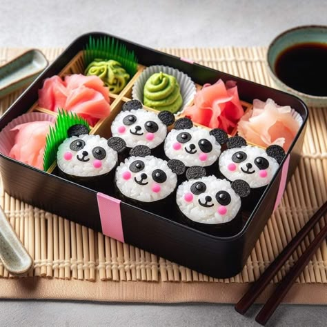 Sushi Surprise, Panda Sushi, Sushi Recipes Homemade, Food Garnish, Amazing Food Platters, Fun Plates, Kawaii Cooking, Amazing Food Art, Easy Food Art