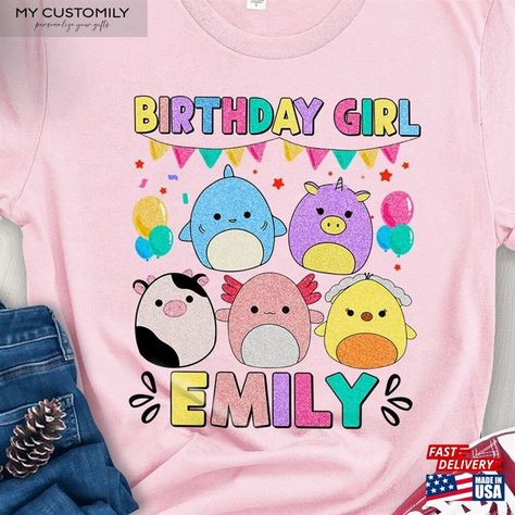 Custom Birthday Girl Squishmallow Cute T-Shirt Classic Check more at https://mycustomily.com/product/custom-birthday-girl-squishmallow-cute-t-shirt-classic/ Squishmallows Birthday, Squishmallow Party, Kawaii Party, Squish Mellow, Diy Birthday Gifts For Friends, 9th Birthday Parties, 9th Birthday, Diy Birthday Gifts, 10th Birthday