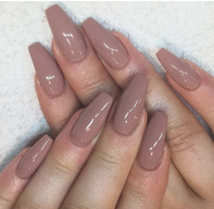 Cappuccino Nails Acrylic Coffin, Moca Nail Color, Dark Taupe Nails, Nude Mauve Nails, Solid Color Acrylic Nails Fall, Fall Acrylic Nails Ballerina, Dark Beige Nails, Dark Nude Acrylic Nails, Dark Neutral Nails