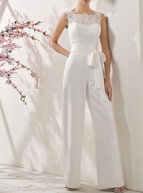 Jumpsuit Wedding Dress, Wedding Dress Jumpsuit, Jeweled Wedding Dress, Wedding Pantsuit, Baju Kahwin, Satin Bridal Gowns, Civil Wedding Dresses, Cheap Wedding Dresses Online, Bridal Jumpsuit