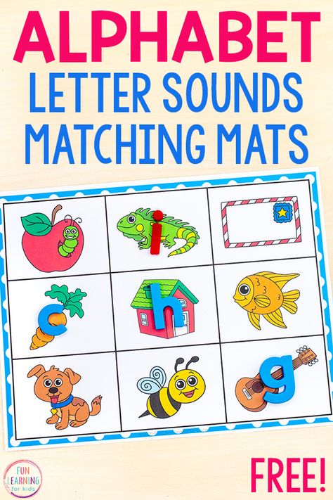 These beginning sounds letter match-up mats are perfect for your students as they learn letter sounds and beginning sounds. This activity would be a great addition to literacy centers, guided reading groups, or individual practice. A Worksheets Preschool, Letter Sound Intervention, Letter Sounds Small Group, Matching Letter Sounds To Pictures, Letter Combination Sounds, Initial Sound Matching, Letter Matching Preschool, Functional Language, Phonics Alphabet