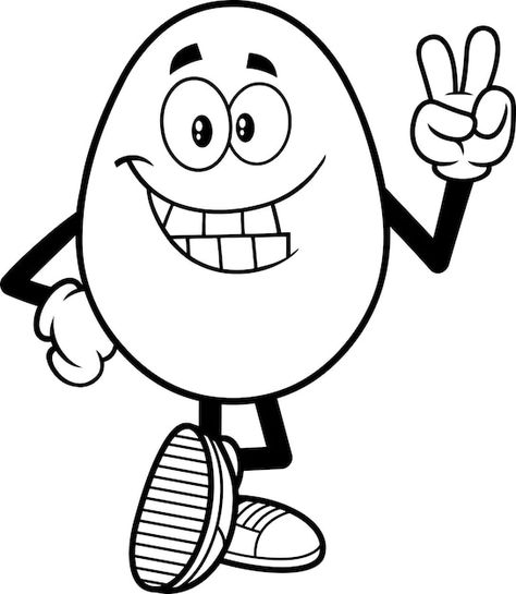 Outlined easter egg cartoon character sh... | Premium Vector #Freepik #vector #mascot-character #funny-cartoon #cartoon-mascot #funny-character Egg Cartoon, Egg Character, Egg Drawing, Boiled Egg Illustration, Easter Egg Cartoon, Egg Japanese Cartoon, Egg Vector, Vintage Drawing, Clipart Black And White