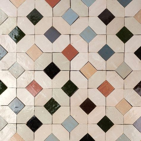 Natural Color Interior, Outdoor Tile Pattern, Bathroom Floor Mosaic Tile Ideas, Colourful Floor Tiles, Moroccan Mosaic Tile, Zellige Tiles Bathroom, Colourful Tiles Bathroom, Art Deco Floor Tile, Pantry Floor Tile