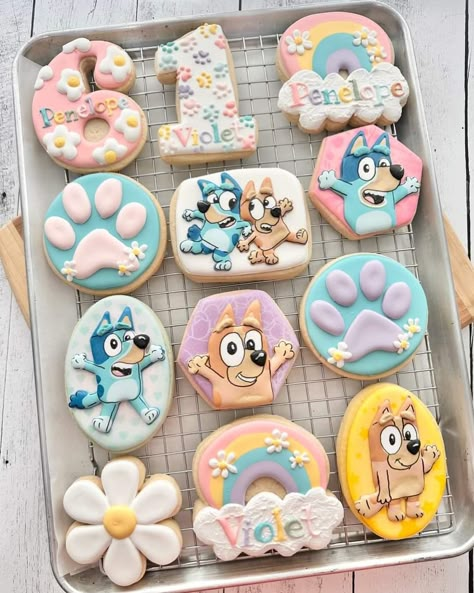 Second Birthday Ideas, Bluey Birthday, 2 Birthday Cake, Icing Cookies, Birthday Cookies, Royal Icing Cookies, Custom Cookies, Childrens Party, Cookie Desserts