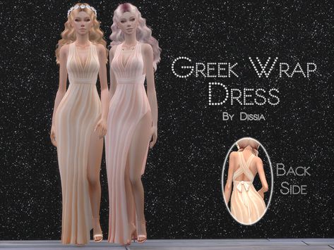 Dissia's Greek Wrap Dress Sims 4 Cc Transparent, Greek Wrap, Aesthetic Vintage Outfits, Egyptian Dress, Sims 4 Decades Challenge, Greek Dress, Pelo Sims, Sims 4 Expansions, Casas The Sims 4