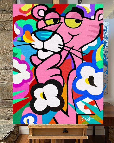 Pink Panther Painting Canvas, Pink Panther Pop Art, Pop Art Drawings Ideas, Pink Panther Painting, Asthetic Paintings, Burton Morris, Pop Up Books, Skateboard Ideas, Cartoon Pop Art