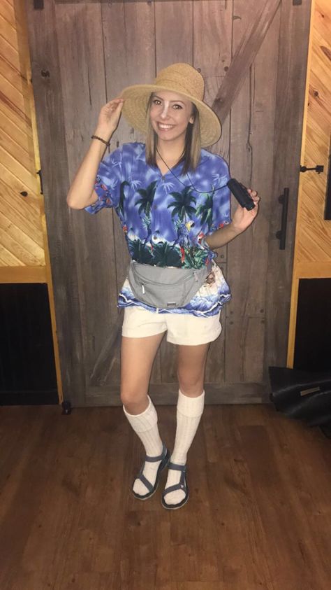 Tacky Tourist Halloween Costume 2018 Tourist Outfit Spirit Week, Tacky Tourist Outfit, Tacky Tourist Costume, Tourist Halloween Costume, Tacky Day, Tourist Costume, Tacky Tourist, Tourist Outfit, Beach Costume