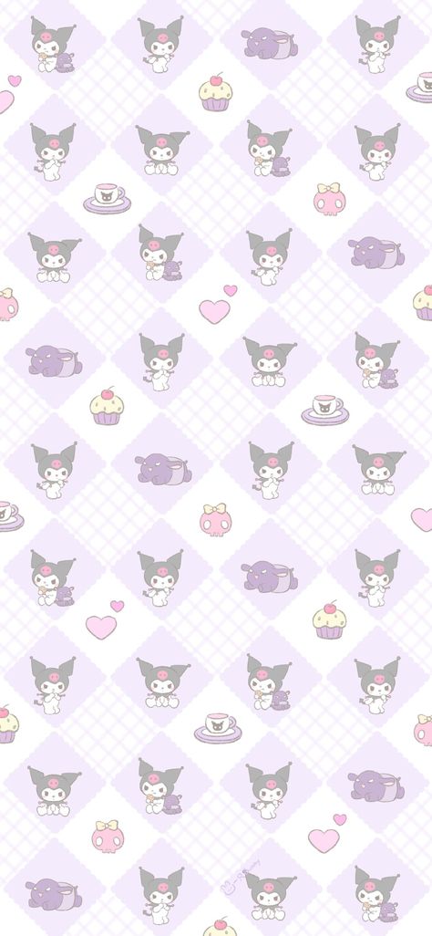 Kuromi Pattern Wallpaper, Sanrio Poster, Kuromi Wallpaper, Tartan Wallpaper, Jelly Wallpaper, Kitty Pictures, Walpaper Hello Kitty, Purple Iphone, Kitty Items