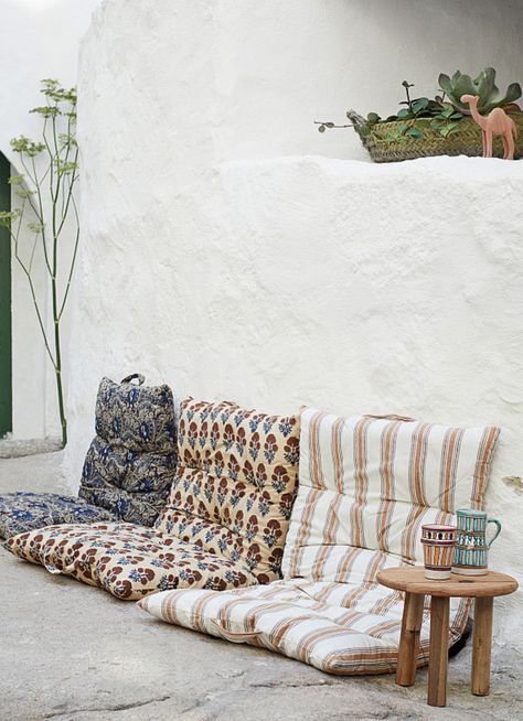 Portable Mattress, Madam Stoltz, Cotton Mattress, Mattress On Floor, Indian Block Print, Wooden Stools, Recycled Wood, Bench Cushions, Garden Chairs