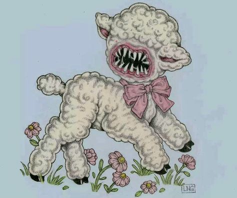 Lamb Drawing, Surrealism Artists, Creepy Cute Aesthetic, Creepy Core, Arte Inspo, Creepy Art, Creepy Cute, Sketchbook Art Inspiration, Funky Art