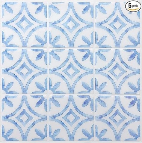 Fancytiles 5 Sheets Peel and Stick Backsplash, Premium Self Adhesive Wall Tiles Peel and Stick -11.8" x 11.8" for Bathroom, Fireplace, RV, Kitchen (Blue and White Porcelain) - Amazon.com Kitchen Blue And White, Adhesive Wall Tiles, Blue Tile Patterns, Backsplash Wallpaper, Self Adhesive Wall Tiles, Peel Stick Backsplash, Kitchen Blue, Peel And Stick Backsplash, Bathroom Fireplace