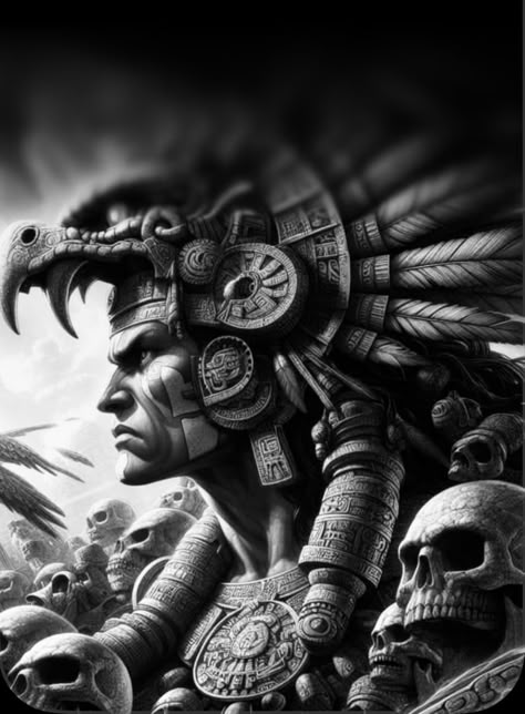 Aztec Warrior Art, Aztec Warrior Tattoo, Evolution Tattoo, Aztec Drawing, Aztec Wall Art, American Indian Artwork, Aztec Artwork, Mayan Tattoos, Aztec Tattoos