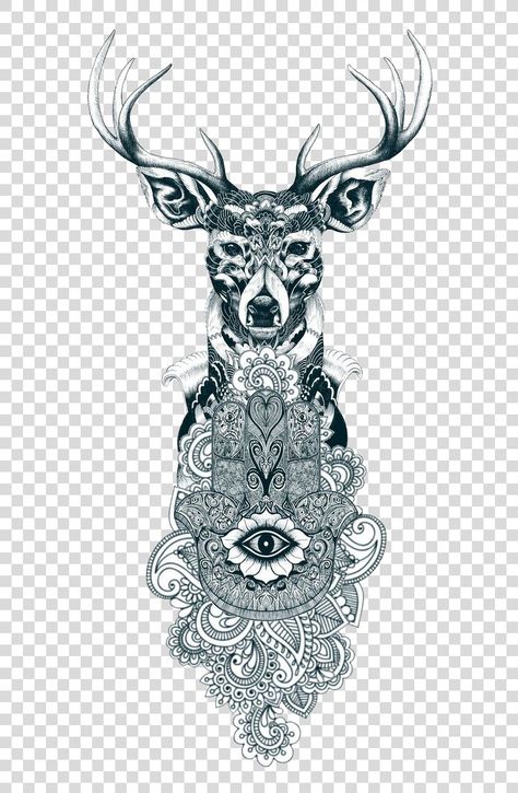 Gray Wolf Tattoo, Reindeer Tattoo, Hamsa Illustration, Grey Wolf Tattoo, Wolf Sleeve, Deer Stencil, Reindeer Drawing, Hamsa Art, Monkey Illustration