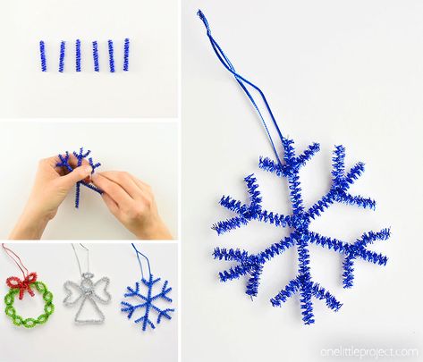 Snowflake Pipe Cleaner, Pipe Cleaner Ornaments, Pipe Cleaner Crafts For Kids, Christmas Activity For Kids, Easy Snowflake, Homemade Christmas Ornaments, Easy Christmas Craft, Snowflakes Real, Fun Christmas Activities