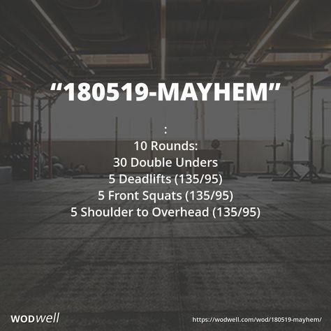 "180519-Mayhem" WOD Crossfit Wod With Dumbbells, Barbell Wod, Bodyweight Wod Crossfit, Friday Wod Crossfit, Crossfit Mayhem Workouts, Crossfit Abs Wod, Wods Crossfit, Crossfit Workouts Wod, Crossfit Workouts At Home