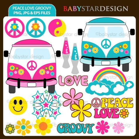 60s Clipart, Groovy Clipart, Combi Hippie, 60s Theme, 70s Theme Party, Scholastic Book Fair, Hippie Birthday, Feelin Groovy, Hippie Party